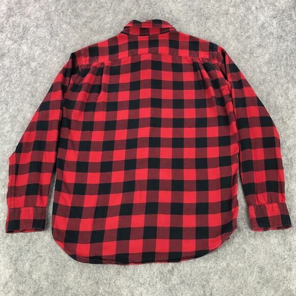 Uniqlo Button Up Flannel Mens Medium Black Red Plaid Long Sleeve Shirt Pocket - Picture 4 of 10